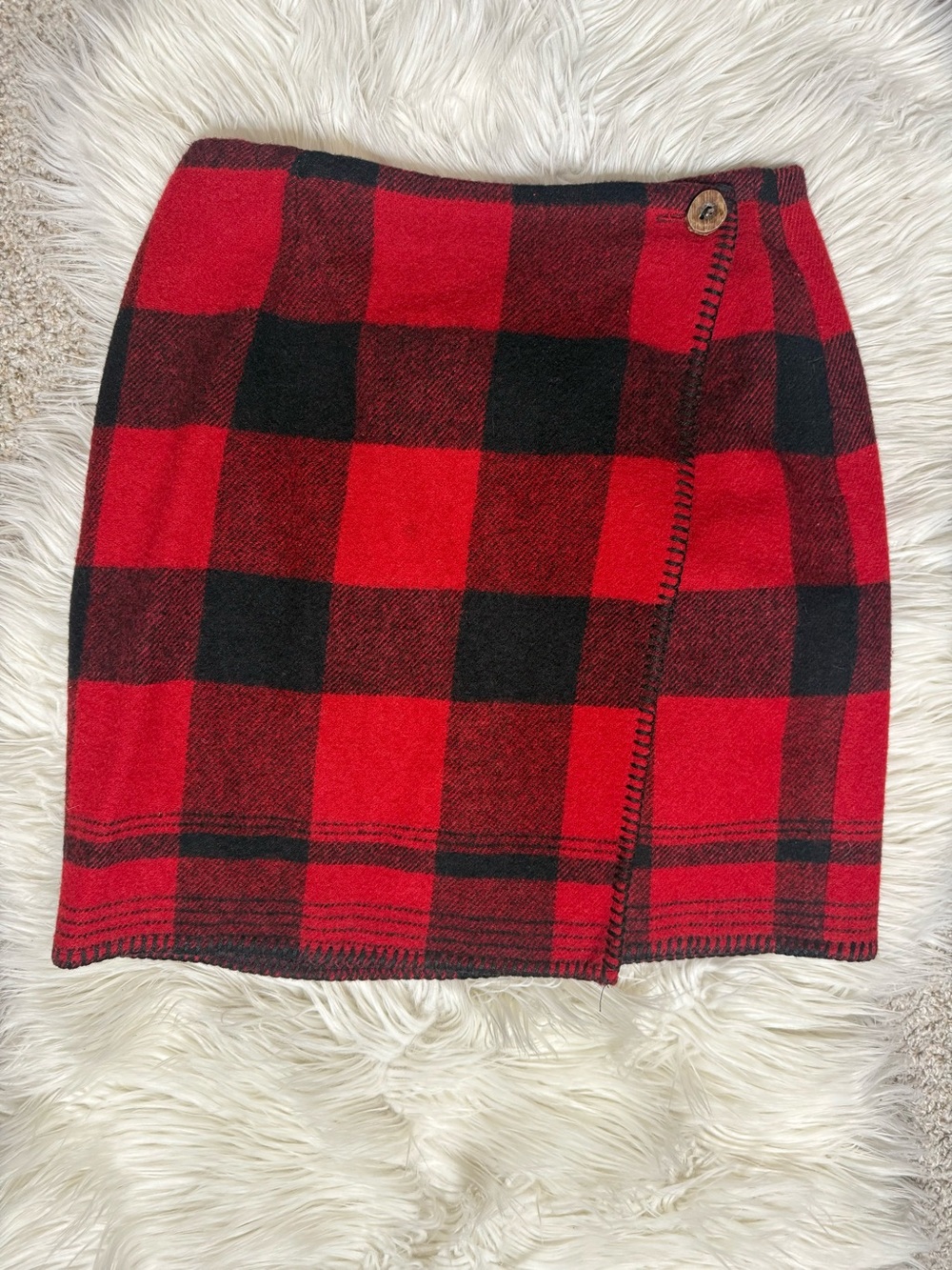 Vintage Ralph Lauren Country Wool Red & Black Plaid Wrap Skirt Sz 8